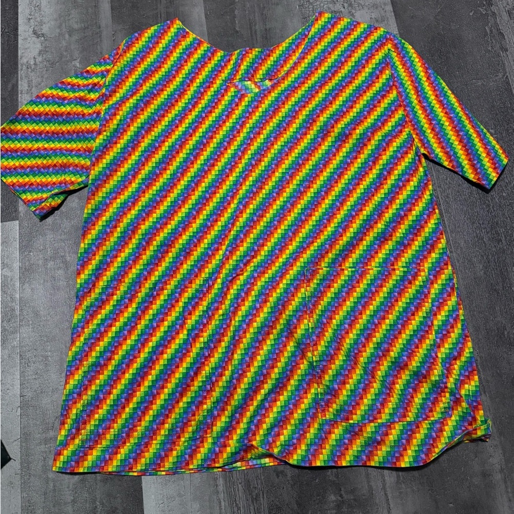 Vibrant Rainbow Striped Scrub Top and Cap